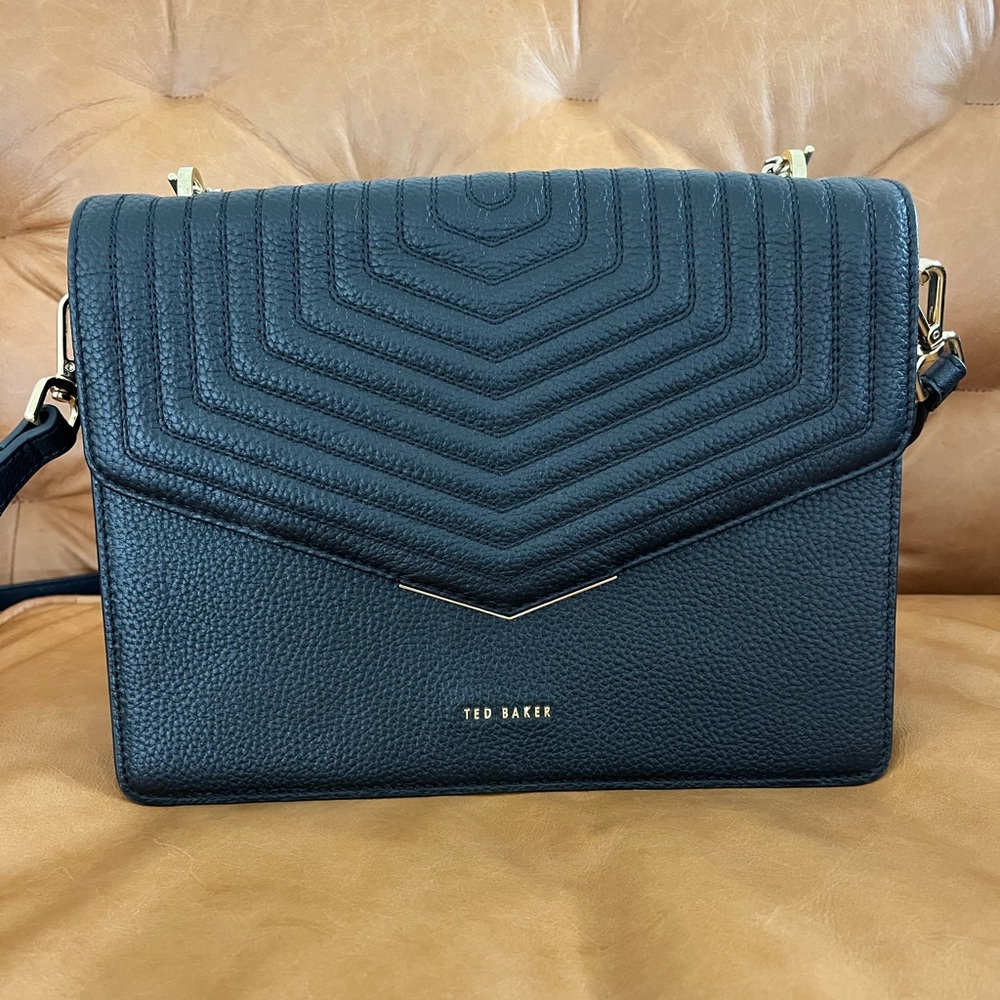 Ted Baker Black genuine LEATHER Quilted Crossbody Bag